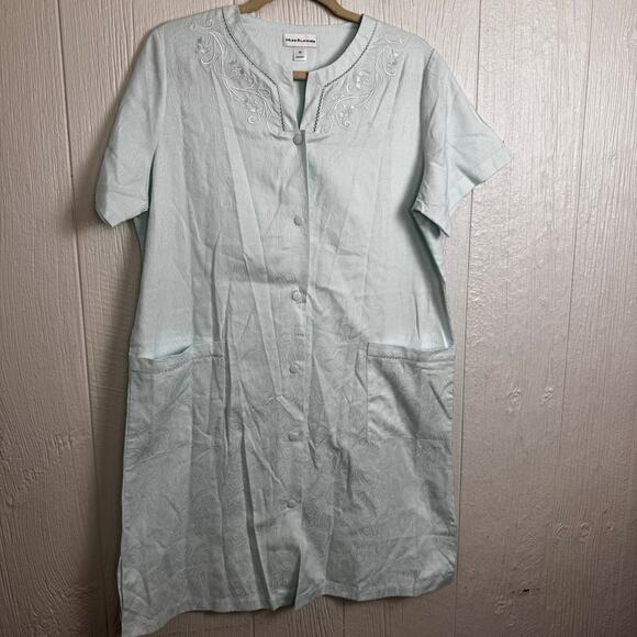 Miss Elaine Button Front Nightgown Robe Size Medium Pale Mint Green Blue Seafoam - Picture 4 of 7